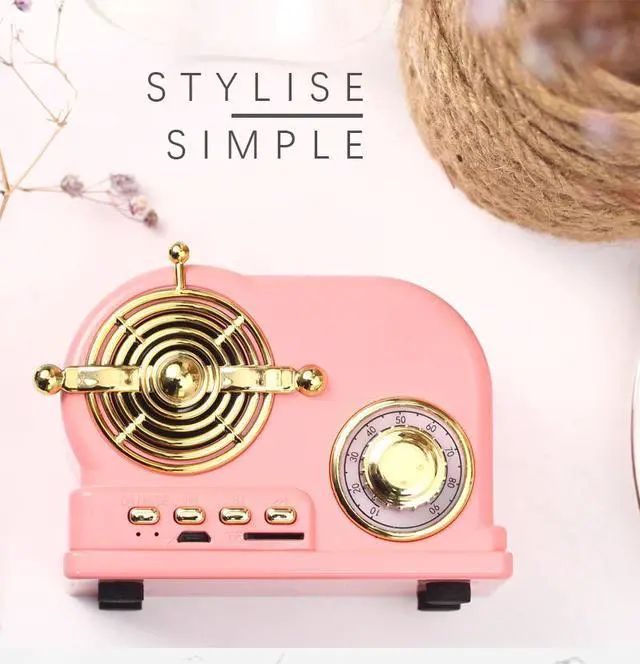Alt view image 4 of 5 - Mini Cute Bluetooth Speaker 3D Stereo Surround Hifi Retro Bluetooth Speaker Wireless Stereo Retro Speakers Portable Bluetooth Vintage Speakers with Hands-Free Calls Connectable TF Card Music Player