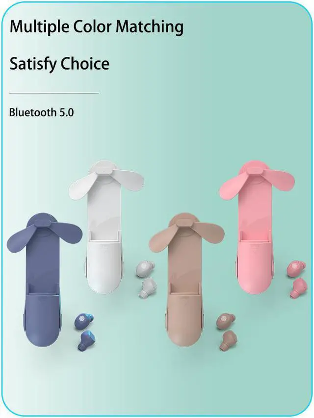 Alt view image 7 of 7 - TWS earphone wireless bluetooth V5.0 DPS HD noise reduction call large capacity charging cabin IPX 7 waterproof bluetooth earbuds with mini handy fan multiple colors