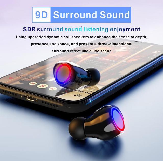 Alt view image 3 of 6 - wireless in-ear earphone,Flashlight Design 9D surround HIFI Stereo Earbuds Automatic Pairing Voice Assistant bluetooth Earphone Wireless for Cellphone with LED Display Charging Bin
