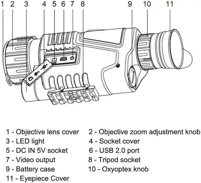 Alt view image 2 of 7 - 3.7V HD Infrared Night Vision Scope 5x40 Digital Monocular Telescope with Night Vision Hunting, Video Capture, 8G Video Playback