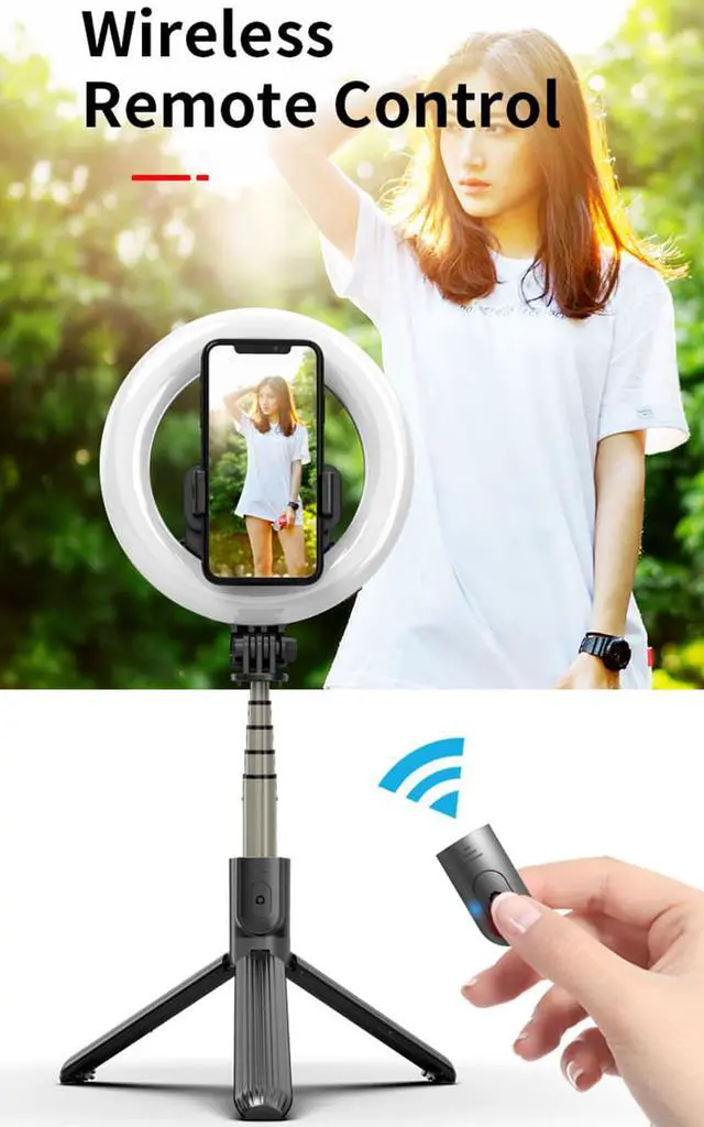 Alt view image 5 of 5 - SIROKA-5 Inch stretchable tripod fold photo make up desktop flash fill led lamp bluetooth selfie ring live light with tripods for phone