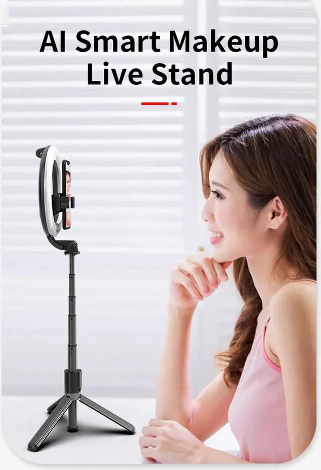 Alt view image 4 of 5 - SIROKA-5 Inch stretchable tripod fold photo make up desktop flash fill led lamp bluetooth selfie ring live light with tripods for phone