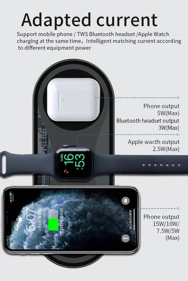 Alt view image 3 of 7 - 3 in 1 QI wireless charger for mobile phone/watch/TWS bluetooth earphone