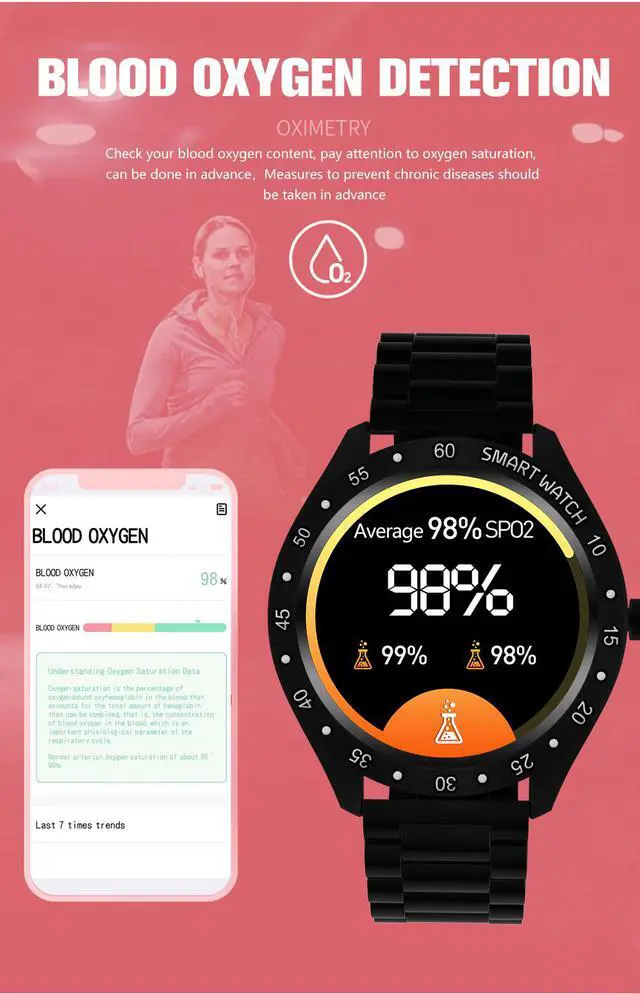 Alt view image 4 of 7 - Smart bracelet full circle full touch large screen pedometer heart rate blood pressure blood oxygen exercise mode health monitoring