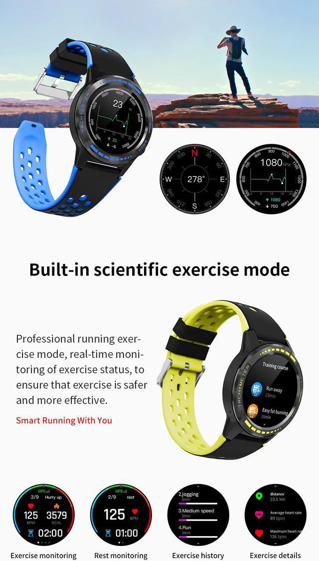 Alt view image 7 of 7 - Smart Watch M7 Independent GPS Smart Bracelet Bluetooth Call Compass Calendar Heart Rate Blood Pressure