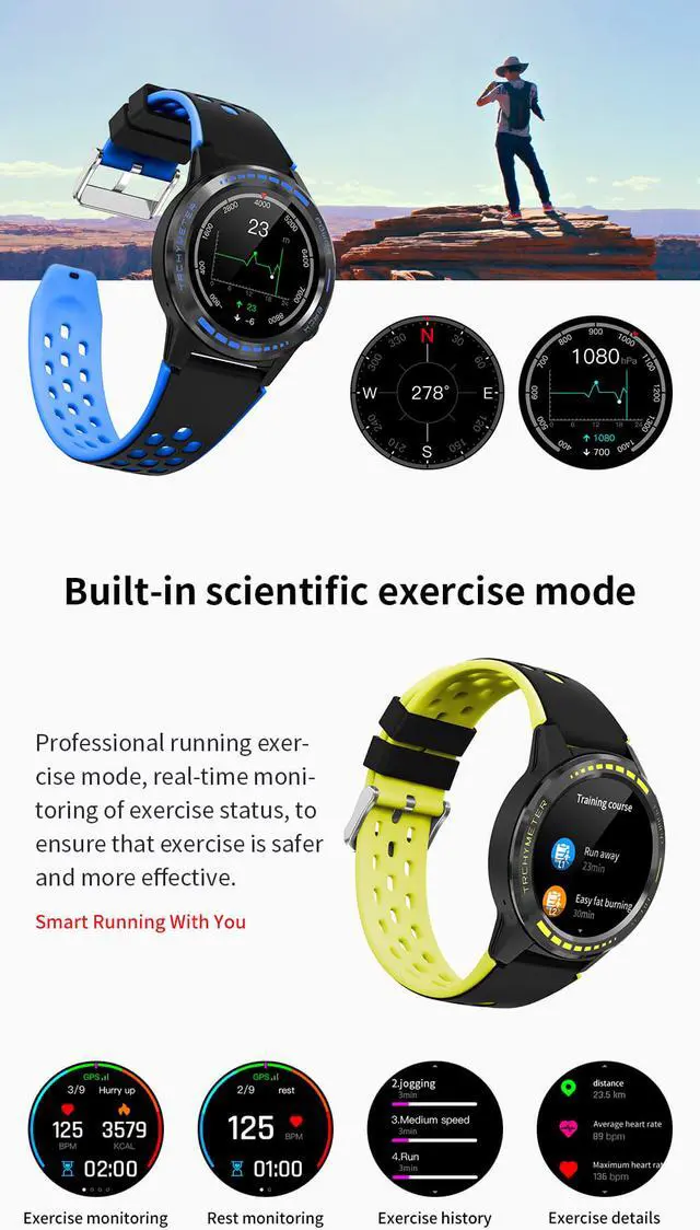 Alt view image 6 of 7 - Smart Watch M7 Independent GPS Smart Bracelet Bluetooth Call Compass Calendar Heart Rate Blood Pressure