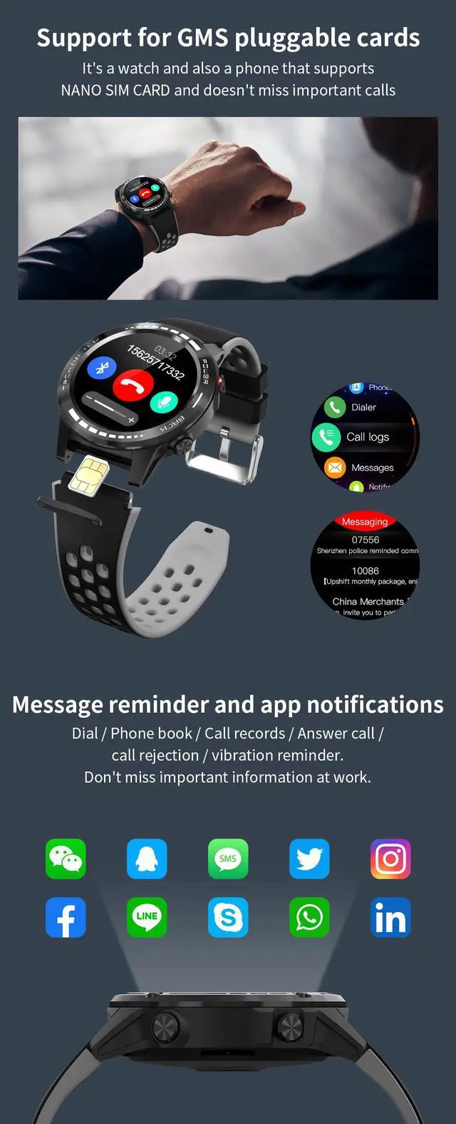 Alt view image 6 of 7 - Smart Watch M7 Independent GPS Smart Bracelet Bluetooth Call Compass Calendar Heart Rate Blood Pressure