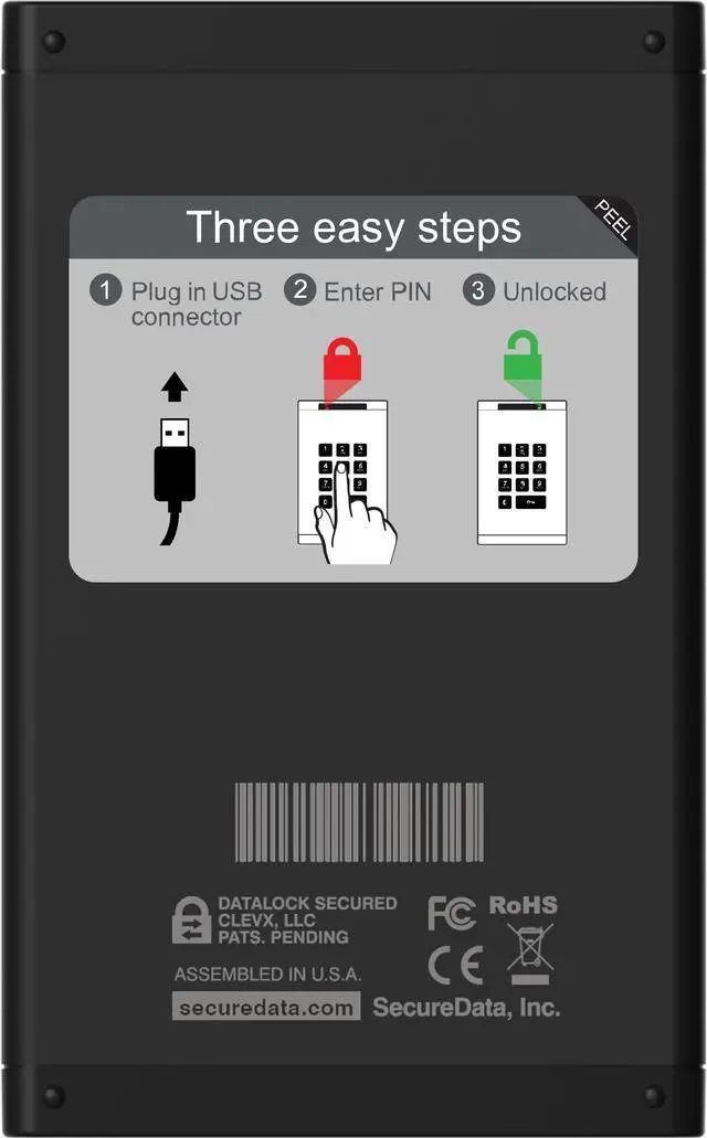 Alt view image 3 of 9 - SecureData SecureDrive® KP 250GB SSD FIPS-140-2 Level 3 Validated 256-Bit Hardware Encrypted External Portable USB 3.0 - Unlock via On-Board Keypad