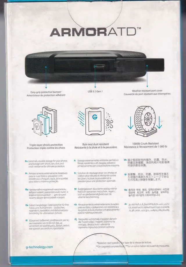 Alt view image 2 of 3 - G-Technology 2TB ArmorATD Portable Hard Drive USB 3.1 Gen 1 Model 0G10434-1