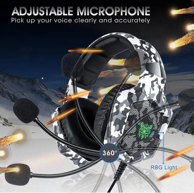 Main image of K8 head-mounted camouflage gaming headset luminous student computer PS4 headset color change brightness headphones speakers