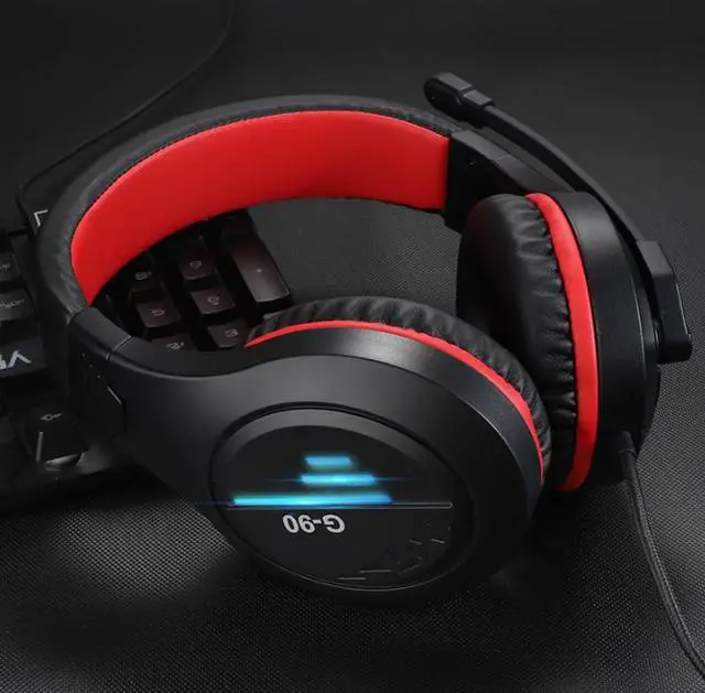 Alt view image 6 of 6 - G90 Computer headset breathing light gaming headphone 2.2 meters long braided cord Headset Microphone