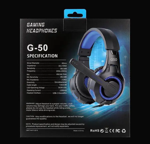 Alt view image 2 of 3 - Gaming G50 Head-mounted Luminous Gaming headset wired computer Headset Internet Cafe Headphine microphone