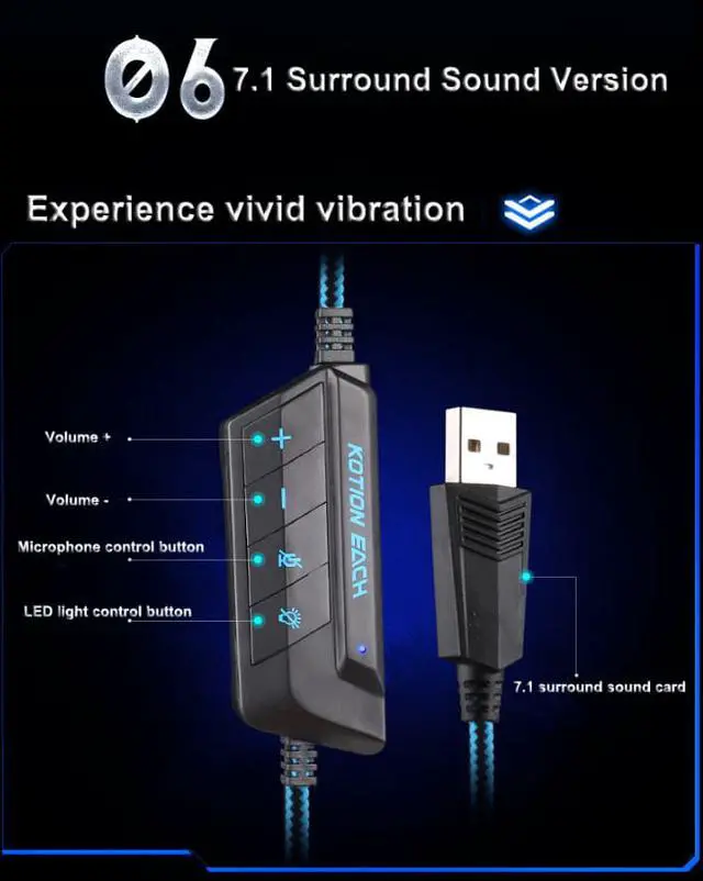 Alt view image 4 of 4 - KOTION EACH headset G9000 USB 7.1 luminous Internet cafe headset microphone