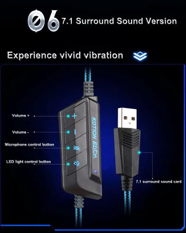 Alt view image 6 of 7 - KOTION EACH headset G9000 USB 7.1 luminous Internet cafe headset microphone