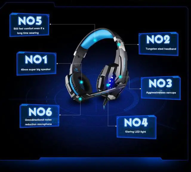 Alt view image 3 of 7 - KOTION EACH headset G9000 USB 7.1 luminous Internet cafe headset microphone
