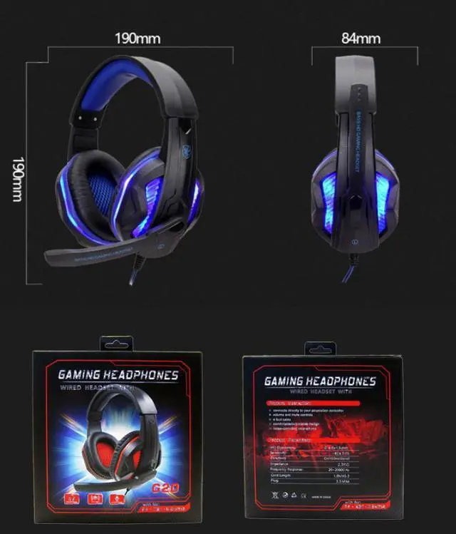 Alt view image 5 of 5 - Headphone G20 luminous computer PC 3.5MM headset with microphone Internet Cafe