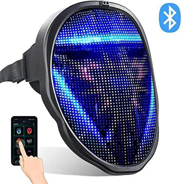 Main image of LED Mask with App Bluetooth Programmable, USB Rechargeable Light up Halloween Christmas Cosplay Costume Party Personalized Smart Facial Cool Full Masks for Adults Men Women