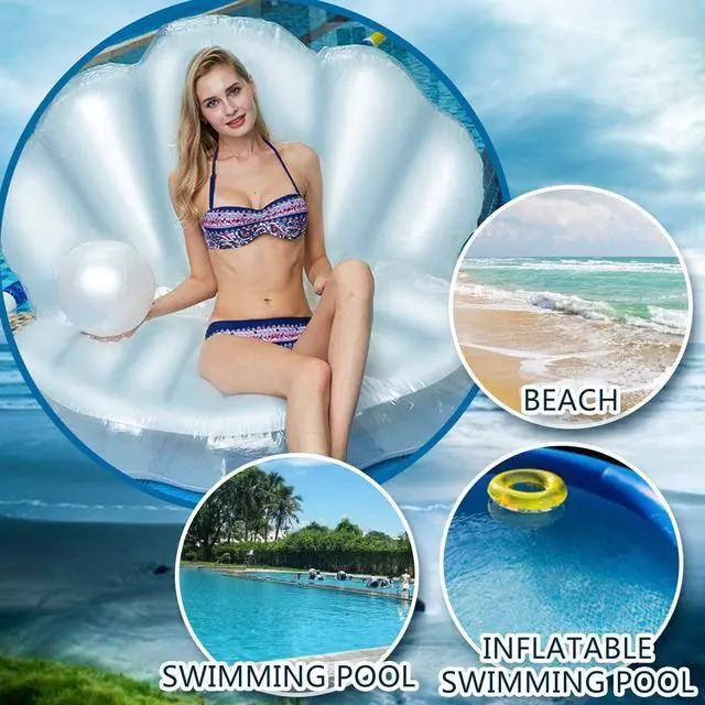 Alt view image 4 of 5 - Inflatable Seashell Swimming Pool Inflatable Floating Ball Giant Swimming Pool Floating Bed Mattress Beach Swimming Pool Seashore Shell Shaped Water Sofa Floating Air Cushion Beach Swimming Pool