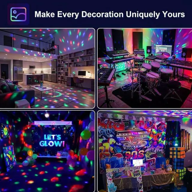 Alt view image 4 of 5 - Party Lights,Disco Light Disco Ball Dj Rave Lights Strobe Lights Sound Activated Stage Lights Projected Effect Dancing Light Remote Control for Birthday Xmas Wedding Bar Glow Party Christmas
