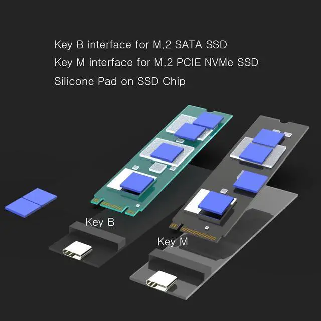 Alt view image 5 of 7 - GLOTRENDS 2 in 1 M.2 Enclosure for M.2 PCIe NVMe SSD (Key-M) and M.2 SATA SSD (Key-B/B+M) (Pisces)