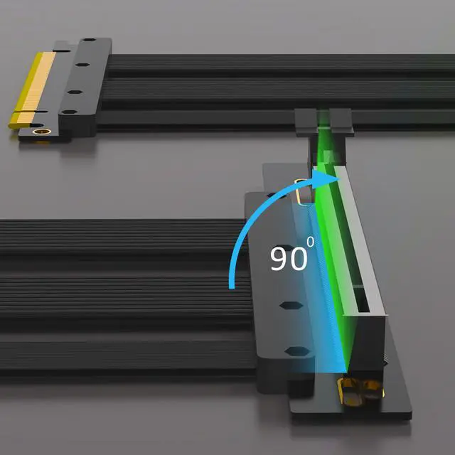 Alt view image 3 of 7 - GLOTRENDS 200mm PCIe 5.0 X16 Riser Cable, 0 to 90 Degree Conversion, Compatible with PCIe 5.0/4.0 GPUs, Such as RTX5090, RTX4090, RX8900, RX7900, etc (PCIE50-X16-200MM-0090D)