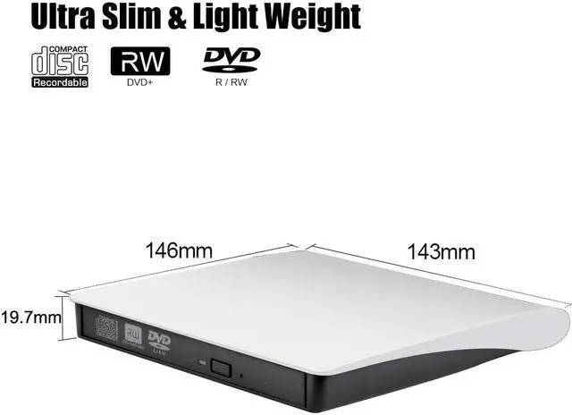 Alt view image 6 of 8 - External CD Drive, USB 3.0 Portable CD/DVD +/-RW Drive Slim DVD/CD ROM Rewriter Burner Compatible with Laptop Desktop PC Windows Linux OS Apple Mac (Color: White)