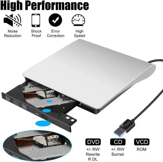 Alt view image 2 of 8 - External CD Drive, USB 3.0 Portable CD/DVD +/-RW Drive Slim DVD/CD ROM Rewriter Burner Compatible with Laptop Desktop PC Windows Linux OS Apple Mac (Color: White)