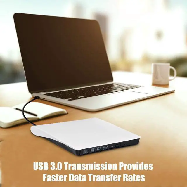 Alt view image 3 of 8 - External CD Drive, USB 3.0 Portable CD/DVD +/-RW Drive Slim DVD/CD ROM Rewriter Burner Compatible with Laptop Desktop PC Windows Linux OS Apple Mac (Color: White)