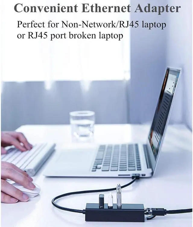 Alt view image 6 of 7 - USB to Ethernet Adapter, 3-Port USB 3.0 Hub with RJ45 10/100/1000 Gigabit Ethernet Adapter Converter LAN Wired USB Network Adapter for Ultrabooks, Notebooks, Tablets and More