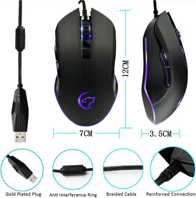 Alt view image 4 of 7 - ABS Ergonomic Wired Professional Colorful Backlight USB 6 Buttons Compact Gaming Mouse Optical
(Color: Black)
