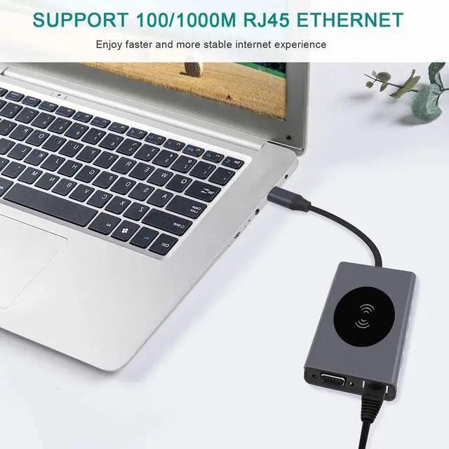 Alt view image 6 of 7 - USB C Hub Laptop Docking Station, Wireless Charger 13-in-1 USB C Adapter with Ethernet, Power Delivery Laptop with 4K HDMI Output, 1000M RJ45 Ethernet, 60W PD, VGA, 5 USB 3.0 Ports, SD/TF Card Reader