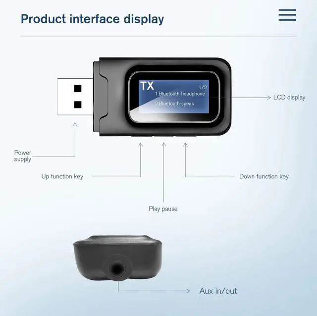 Alt view image 4 of 7 - Bluetooth Transmitter for tv,Bluetooth tv Adapter Receiver with LCD Display,USB Bluetooth tv Transmitter for TV Car PC
