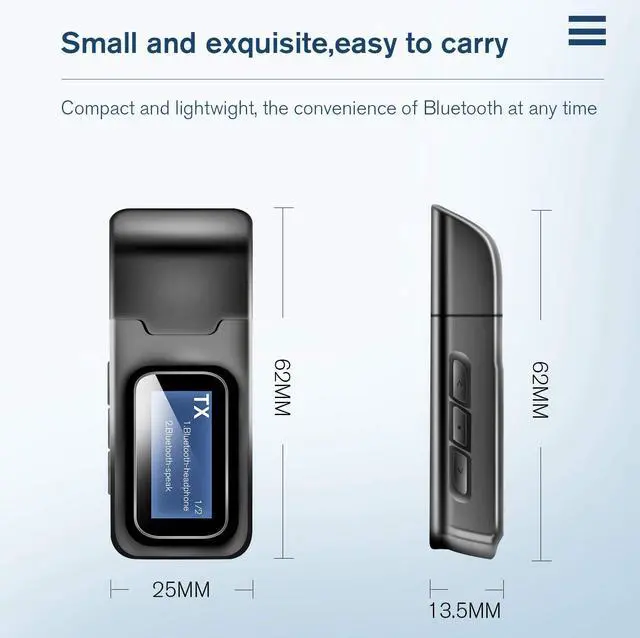 Alt view image 5 of 7 - Bluetooth Transmitter for tv,Bluetooth tv Adapter Receiver with LCD Display,USB Bluetooth tv Transmitter for TV Car PC