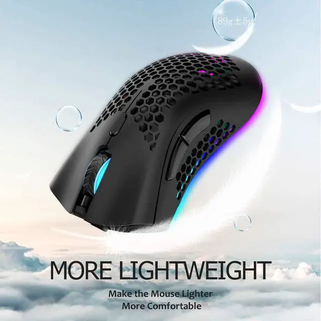 Alt view image 3 of 7 - Gaming Mice Wireless Lightweight Gaming Mouse Honeycomb with 7 Button Multi RGB Backlit Perforated Ergonomic Shell Optical Sensor Adjustable DPI Rechargeable 800mAh Battery USB Receiver for PC Laptop