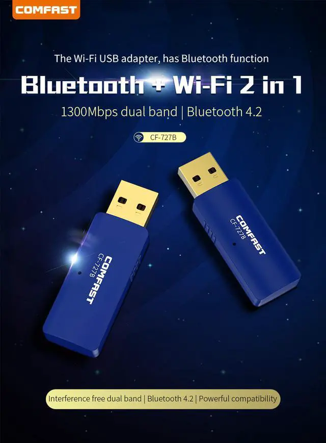 Alt view image 4 of 7 - 1300Mbps Wireless WiFi Bluetooth Adapter USB WiFi Adapter 802.11 ac/b/g/n 2.4G & 5.8G Network Card Receiver / Transmitter for PC Desktop Laptop, Support Windows XP/Vista/7/8/8.1/10 Mac