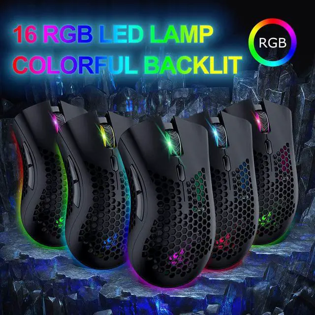 Alt view image 6 of 7 - Gaming Mice Wireless Lightweight Gaming Mouse Honeycomb with 7 Button Multi RGB Backlit Perforated Ergonomic Shell Optical Sensor Adjustable DPI Rechargeable 800mAh Battery USB Receiver for PC Laptop