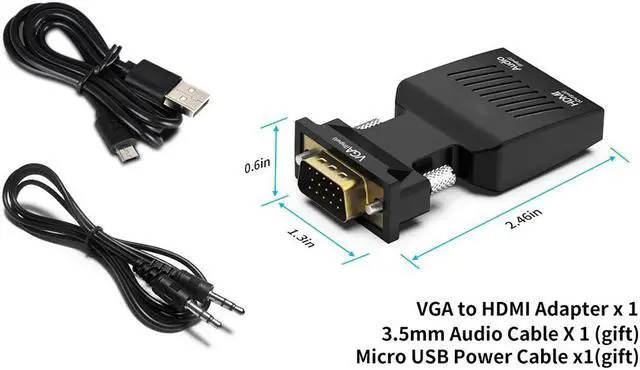 Alt view image 7 of 7 - VGA to HDMI, VGA to HDMI Adapter (Male to Female) with Audio Support and 1080P Resolution for Computer, Desktop, Laptop, PC, Monitor, Projector, HDTV and More