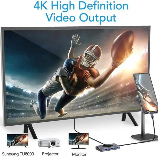 Alt view image 6 of 7 - USB C Hub Type-C Laptop Docking Station, Wireless Charger 13-in-1 USB C Adapter with Ethernet, 4K HDMI Output, 1000M RJ45 Net Work, 87W PD, VGA, 5 USB 3.0 Ports, SD/TF Card Reader for Type C Latops