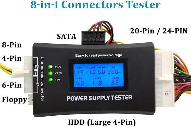 Alt view image 2 of 7 - 20/24 Pin ATX Computer PC Power Supply Tester for ATX/BTX/ITX/SATA/PCI-E/HDD/BYI Connectors, 1.8'' LCD Screen (Sturdy Plastic Enclosure)