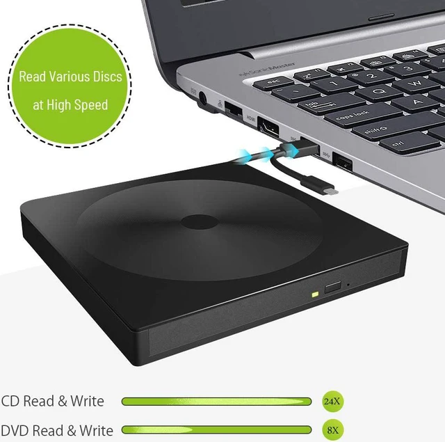 Alt view image 2 of 7 - External CD DVD Drive, USB 3.0 Type-C Portable Slim CD/DVD +/-RW Drive ROM Rewriter Writer Reader Burner Player for Laptop Desktop Windows XP/2003/8.1/10/Vista/7, Linux, Mac 10 OS