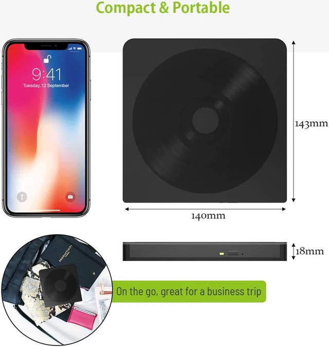 Alt view image 5 of 7 - External CD DVD Drive, USB 3.0 Type-C Portable Slim CD/DVD +/-RW Drive ROM Rewriter Writer Reader Burner Player for Laptop Desktop Windows XP/2003/8.1/10/Vista/7, Linux, Mac 10 OS