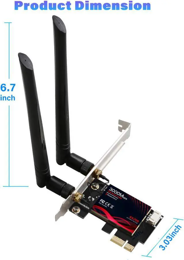 Alt view image 7 of 7 - WiFi 6 PCIe WiFi Card 3000Mbps Bluetooth 5.0 | 802.11AX | Intel AX200 Dual Band 2.4G/574M 5.8G/2400M Wireless Network Card | MU-MIMO | Low Latency | Support Win 10 64 bit with Shield Cover
