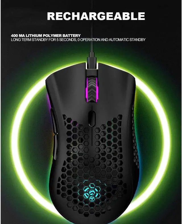 Alt view image 3 of 8 - Lightweight Gaming Mouse, Honeycomb Design Rechargeable 2.4G Wireless Gaming Mouse with USB Receiver RGB Backlight Computer Mouse for Laptop PC