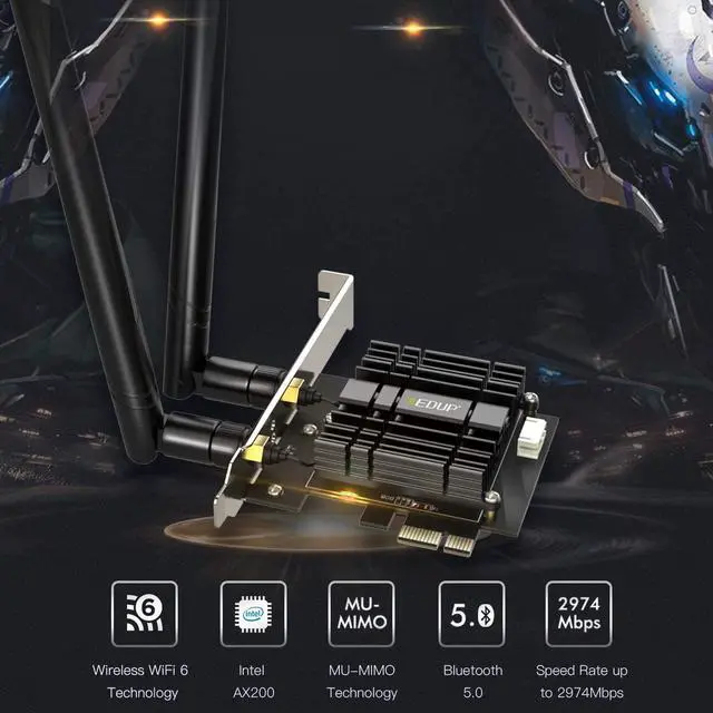 Alt view image 5 of 7 - New WiFi 6 Card AX 3000Mbps PCIe Network Card AX200 802.11AX 2.4Ghz/5.8Ghz with Bluetooth 5.0 & Heat Sink Wireless PCI Express Wi-Fi Adapters Dual Band Antenna for Windows 10 64-bit