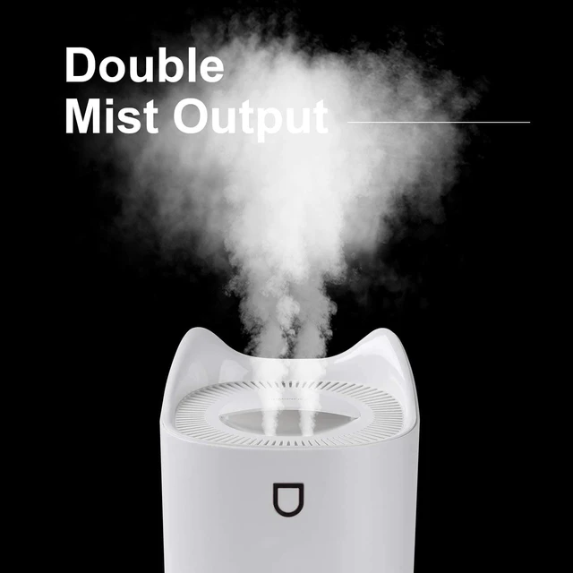 Alt view image 5 of 7 - Cool Mist Humidifiers for Bedroom USB, Easy Clean/Top Fill/Never Leak/Dual Sprayer, 3L 20hrs for Large Room, Colorful Night Light Auto Off for Home Office Baby (White)
