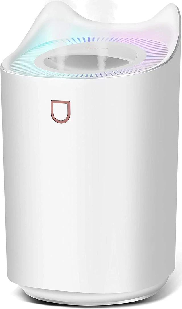 Main image of Cool Mist Humidifiers for Bedroom USB, Easy Clean/Top Fill/Never Leak/Dual Sprayer, 3L 20hrs for Large Room, Colorful Night Light Auto Off for Home Office Baby (White)