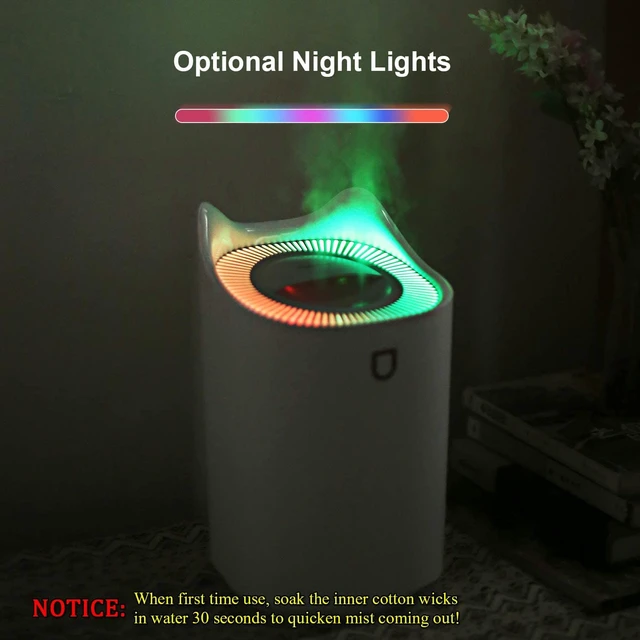 Alt view image 4 of 7 - Cool Mist Humidifiers for Bedroom USB, Easy Clean/Top Fill/Never Leak/Dual Sprayer, 3L 20hrs for Large Room, Colorful Night Light Auto Off for Home Office Baby (White)