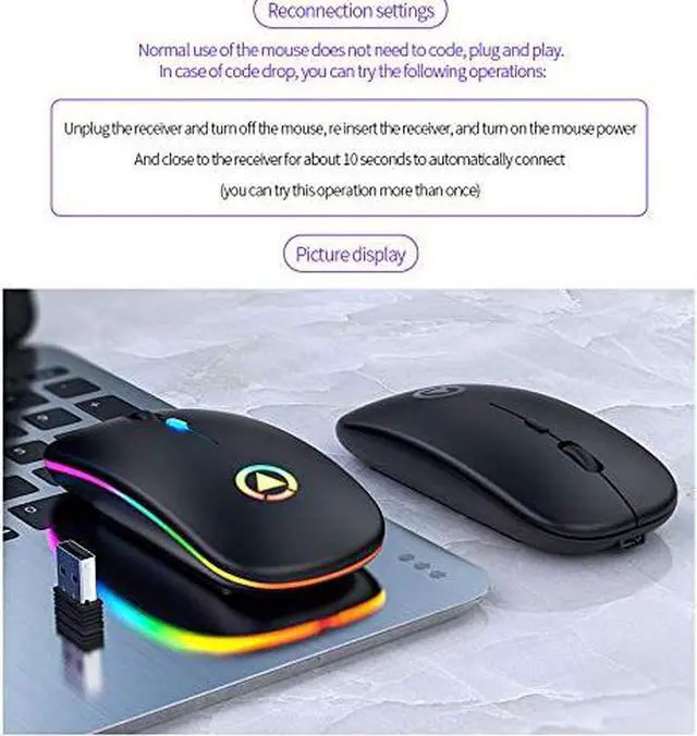 Alt view image 3 of 7 - Wireless Mouse Rechargeable, Bluetooth Wireless Gaming Mouse LED Backlight Portable Optical Office Mouse Slim Silent Three Mode (Bluetooth 5.0 3.0 and 2.4G Wireless) with 3 Adjustable DPI 1600dpi