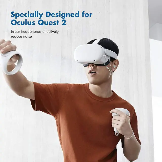 Alt view image 7 of 7 - Headphones for Oculus Quest 2 VR Headset Noise-Isolating in-Ear Earphones with 3D 360 Degree Sound and Custom Silicone Earbuds Caps (White)