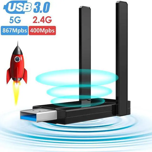 Main image of USB 3.0 WiFi Adapter Wireless WiFi Dongle Dual Band with 5dBi Antenna AC1300Mbps Wireless Adapter for Desktop Laptop PC Support WinXP/7/8/10/vista, Mac10.4-10.14, Linux Network Card (1300Mbps Black)